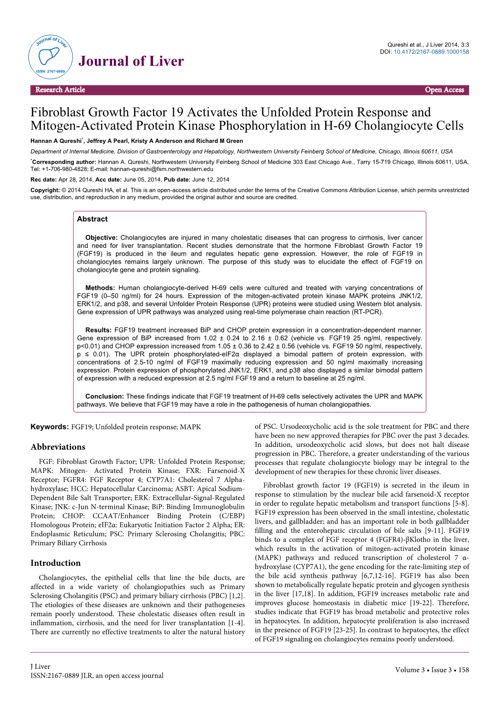 Fibroblast Growth Factor 19 Activates the Unfolded Protein Response And