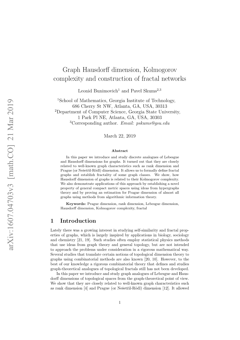 Graph Hausdorff Dimension, Kolmogorov Complexity And