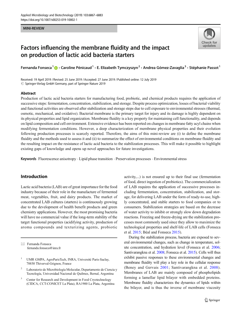 Factors Influencing the Membrane Fluidity and the Impact on Production of Lactic Acid Bacteria Starters