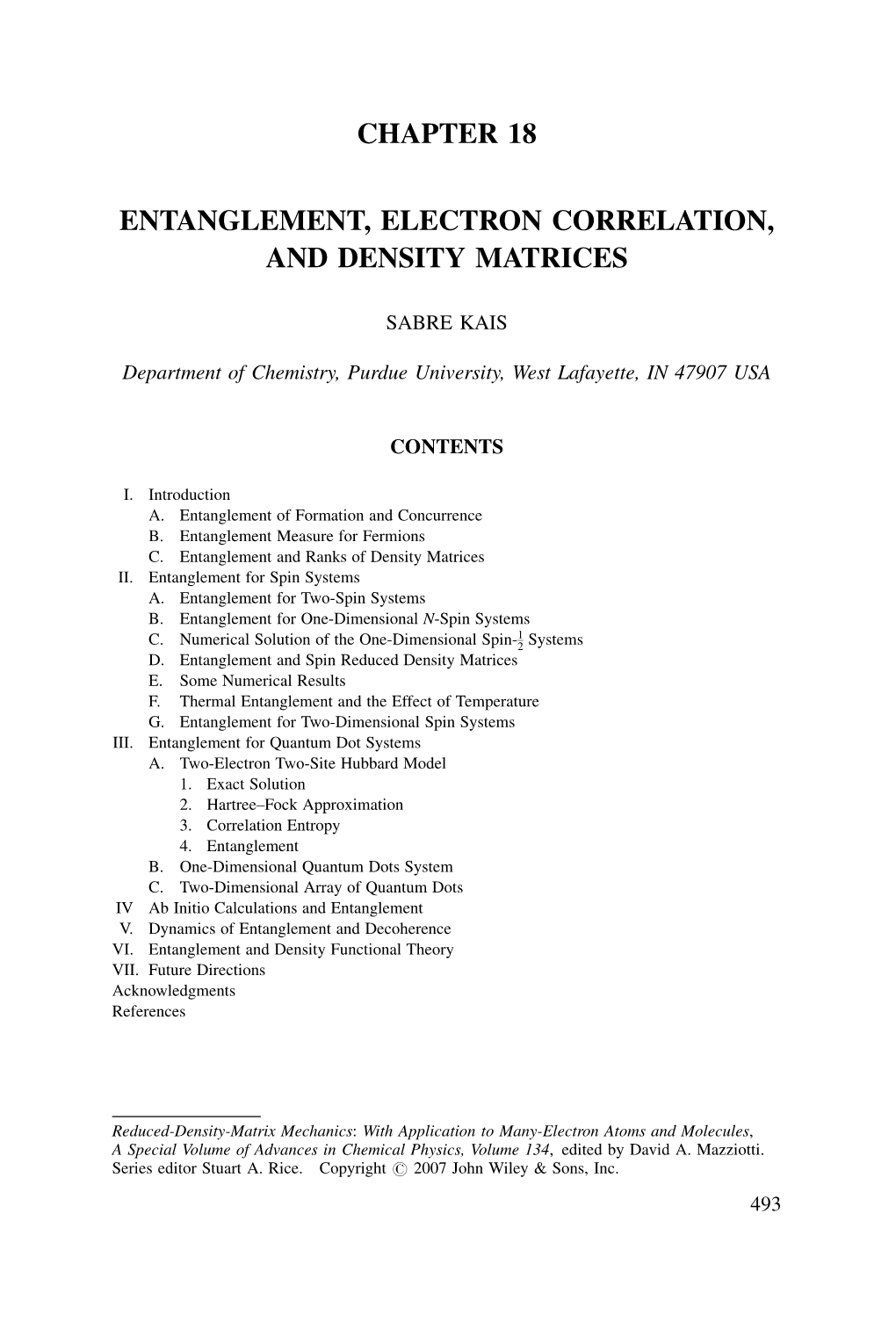 Entanglement, Electron Correlation, and Density Matrices