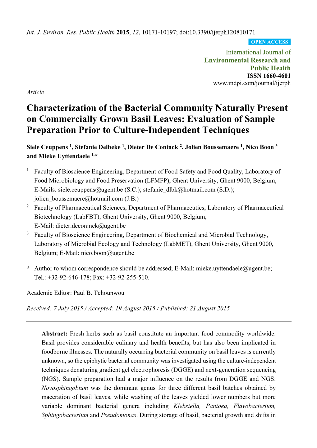 Characterization of the Bacterial Community Naturally