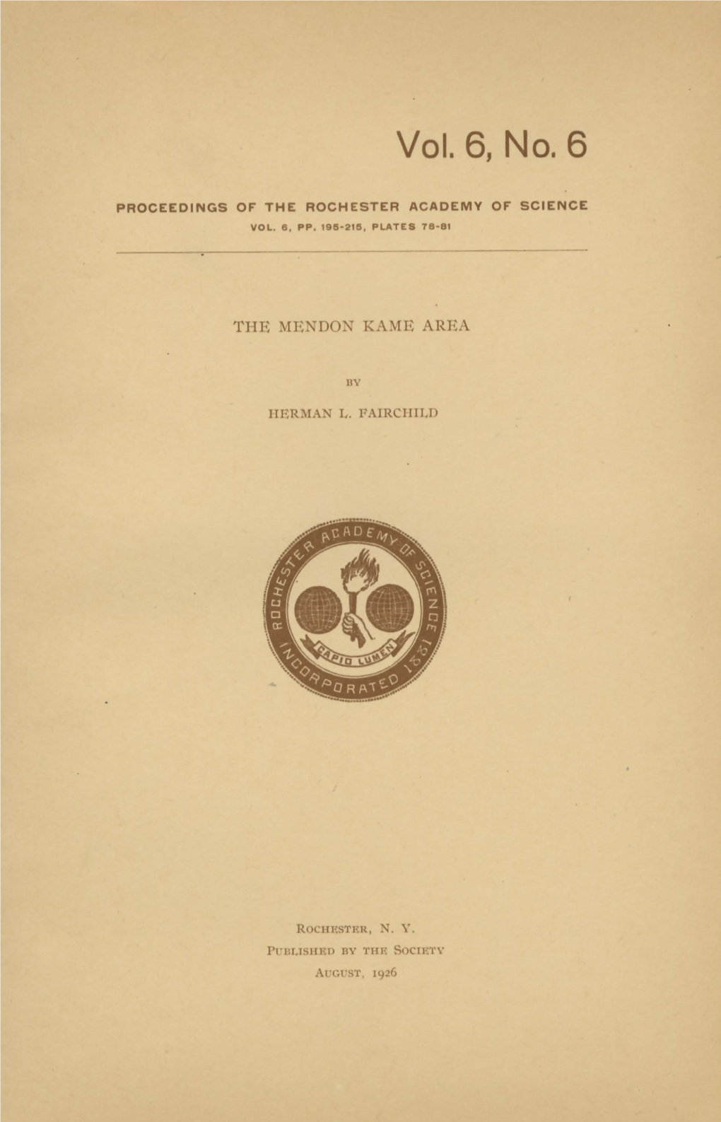 The Mendon Kame Area, by H. L