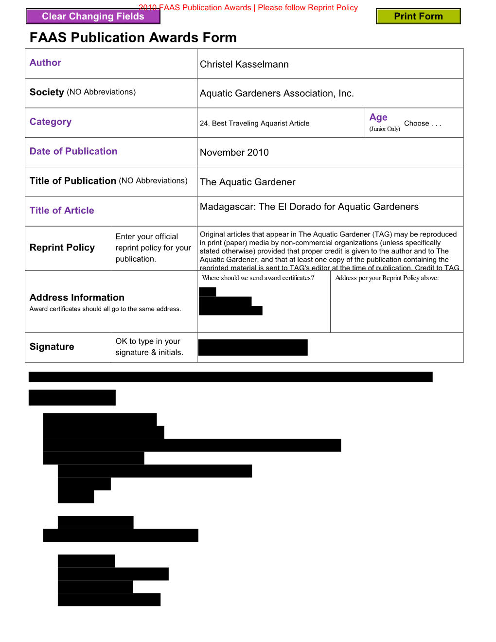 FAAS Publication Awards Form