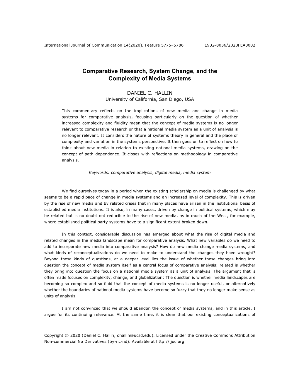 Comparative Research, System Change, and the Complexity of Media Systems