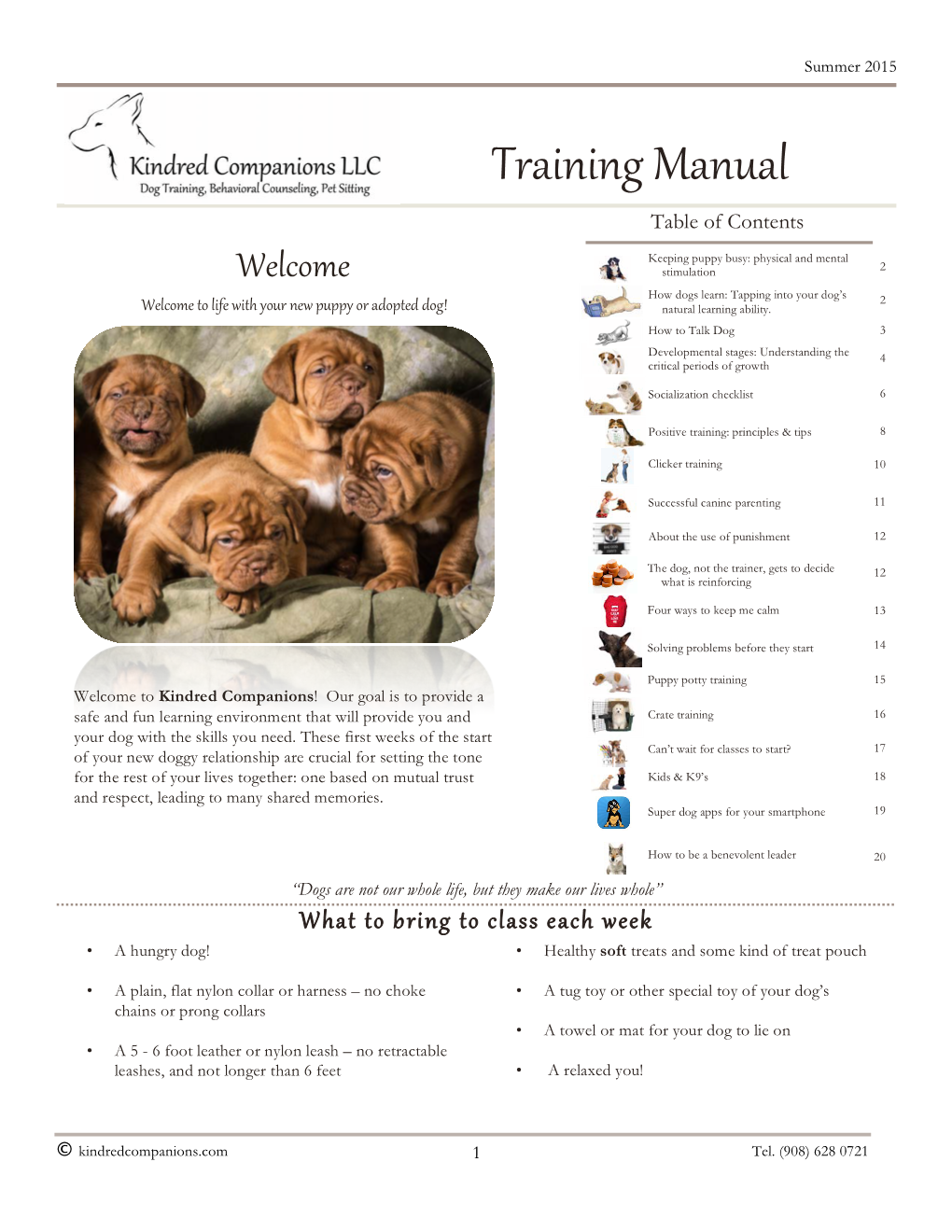 Training Manual Table of Contents