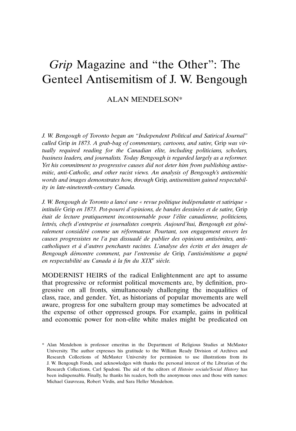 The Genteel Antisemitism of JW Bengough