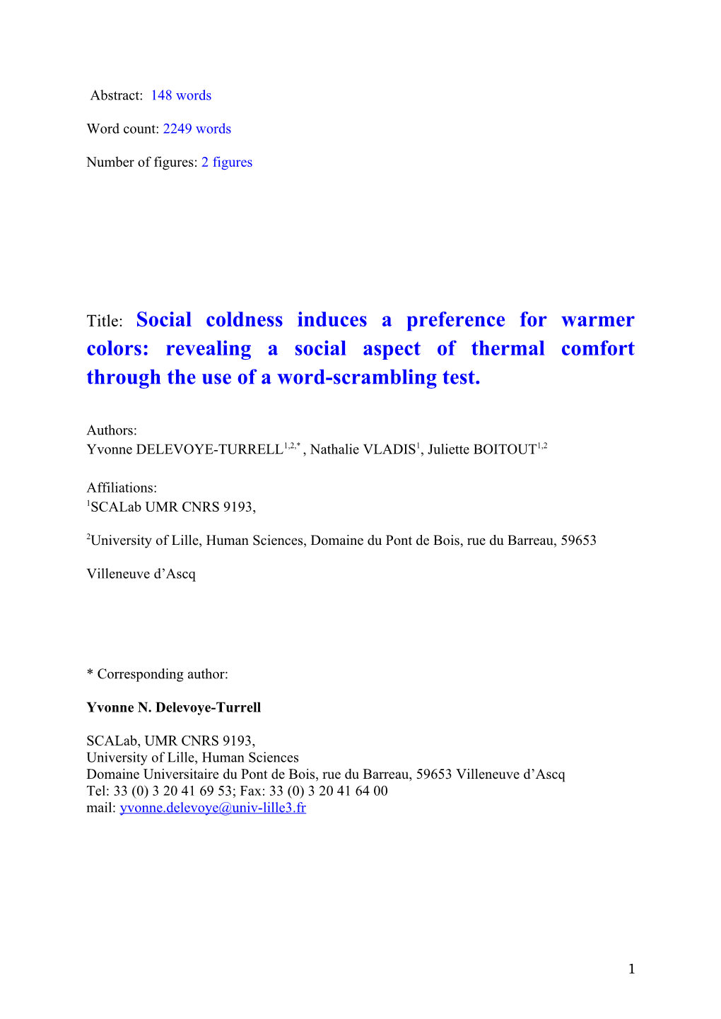 Colors: Revealing a Social Aspect of Thermal Comfort Through the Use of a Word-Scrambling Test