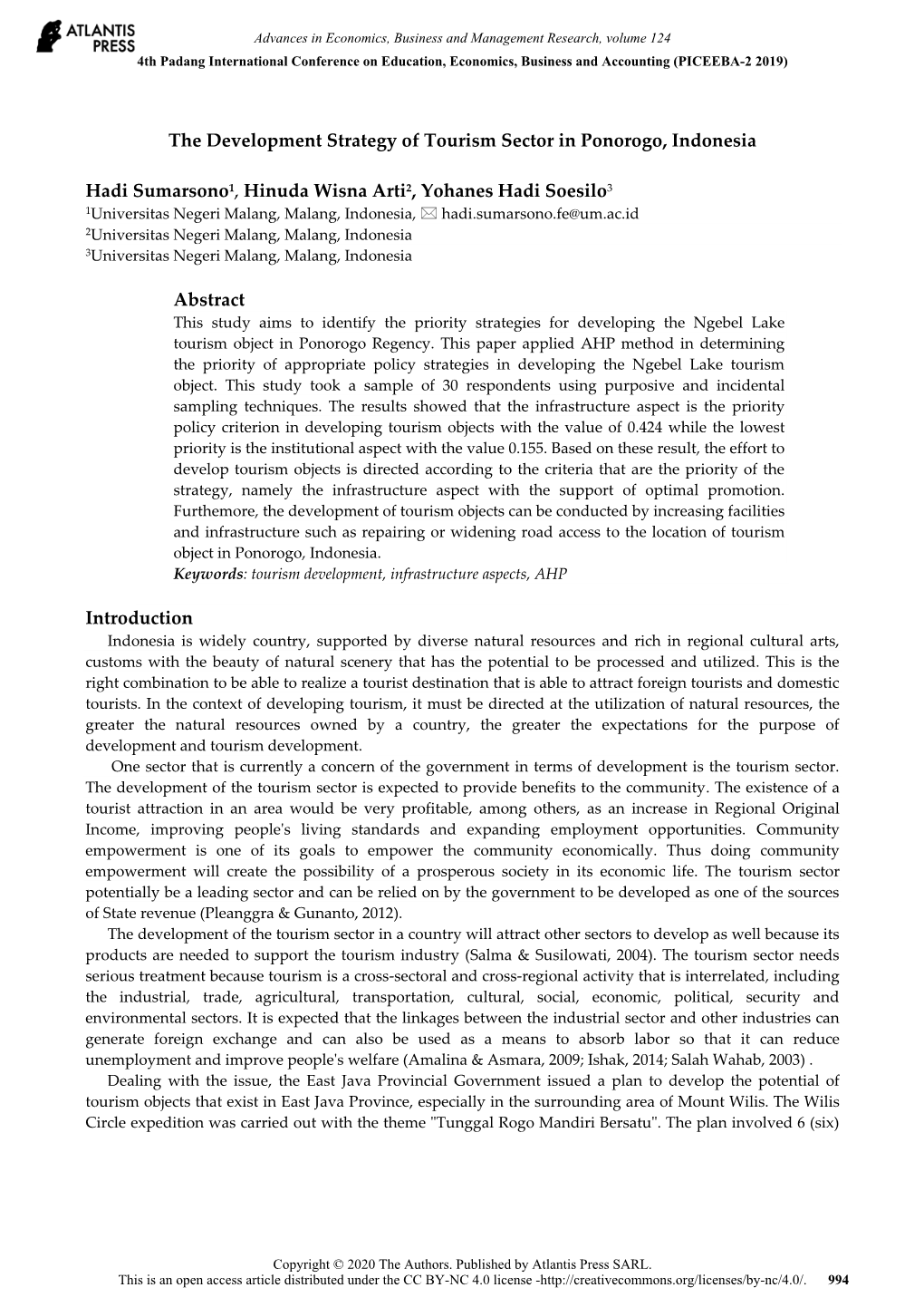 The Development Strategy of Tourism Sector in Ponorogo, Indonesia Hadi