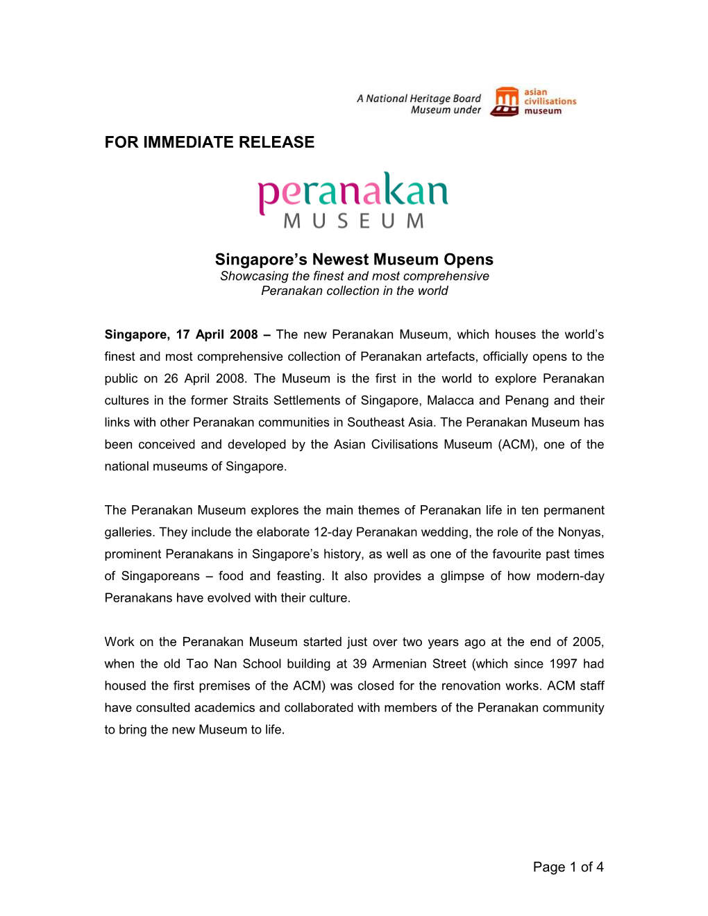 Peranakan Museum Press Release