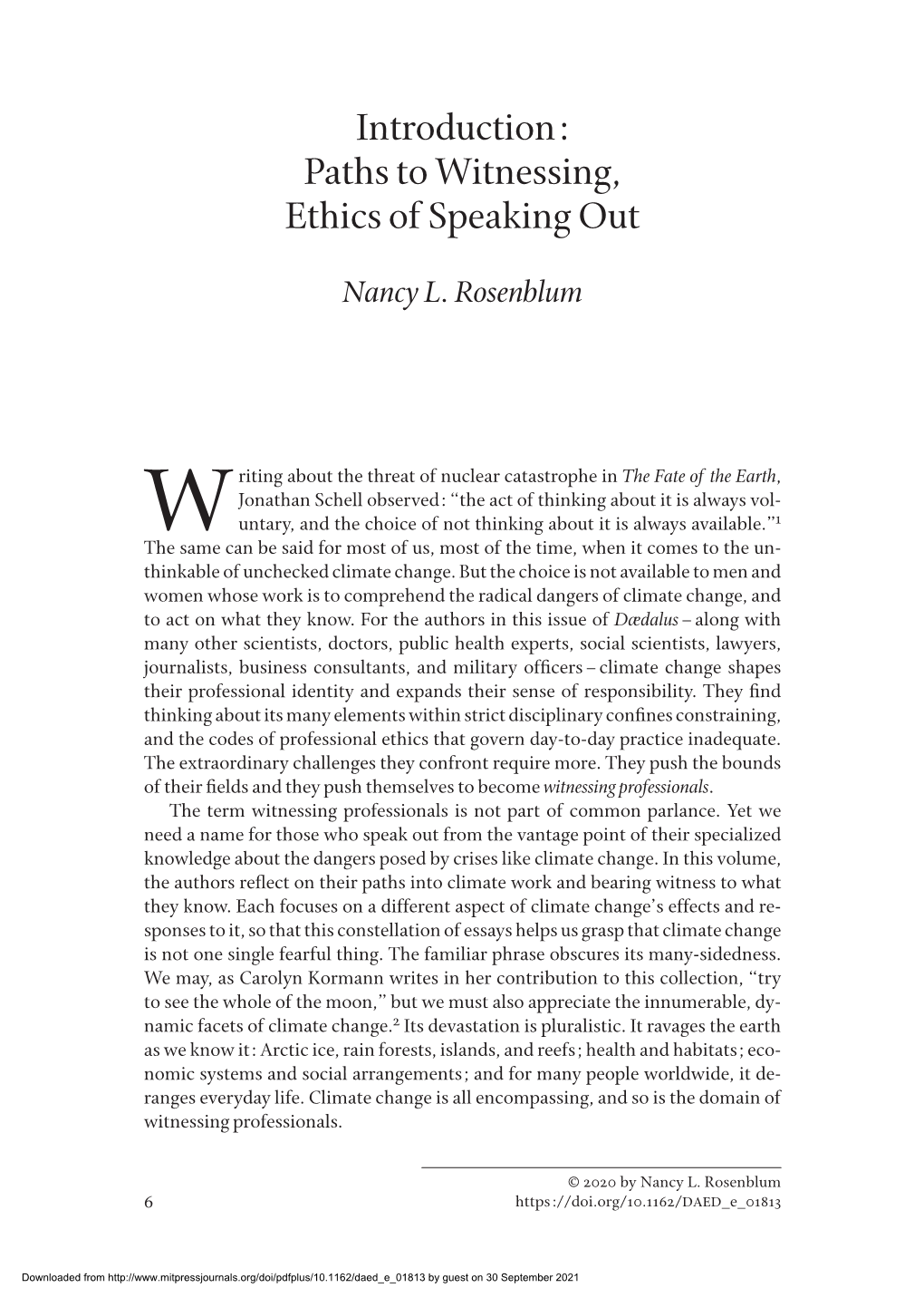 Paths to Witnessing, Ethics of Speaking Out