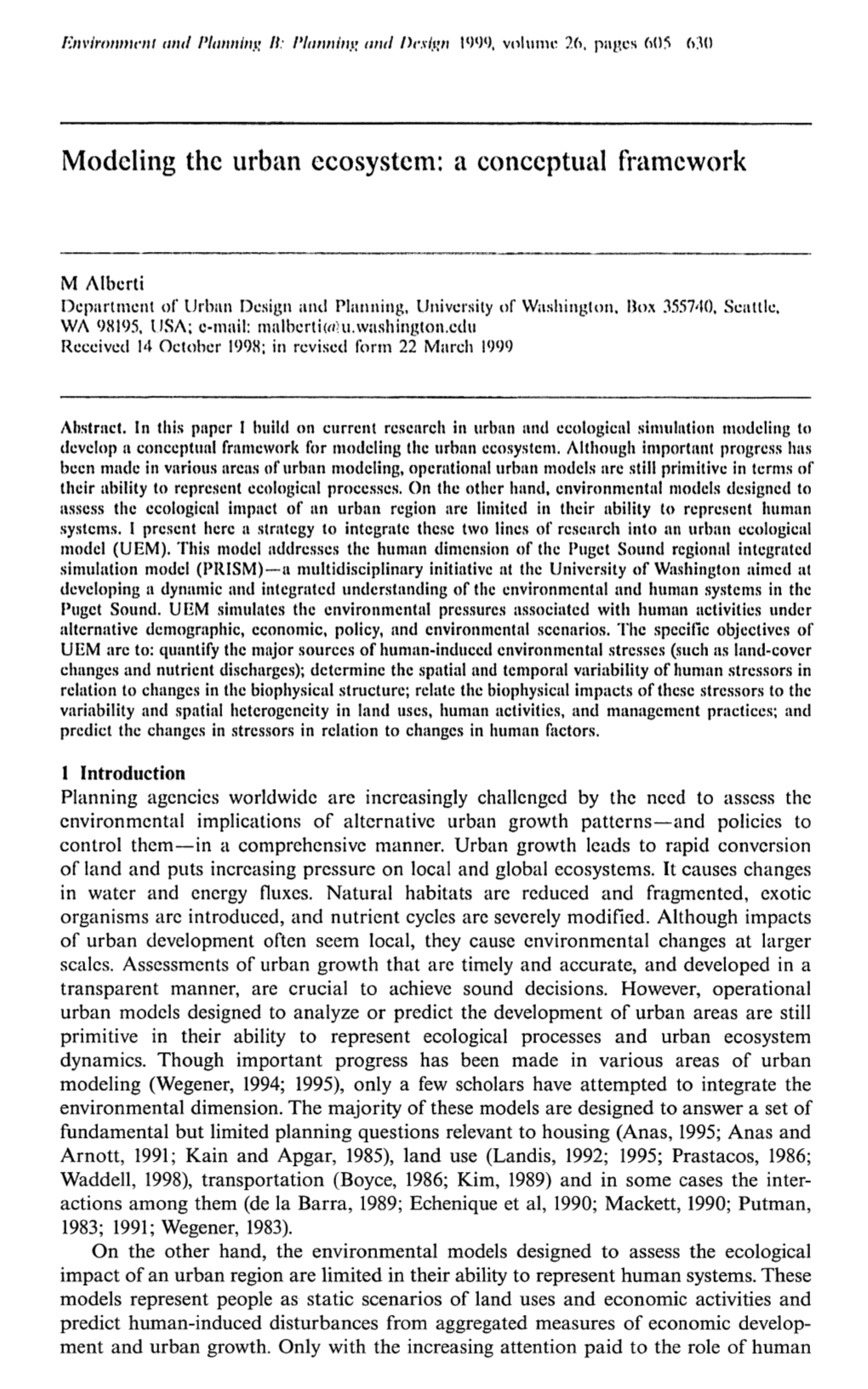 Modeling the Urban Ecosystem: a Conceptual Framework