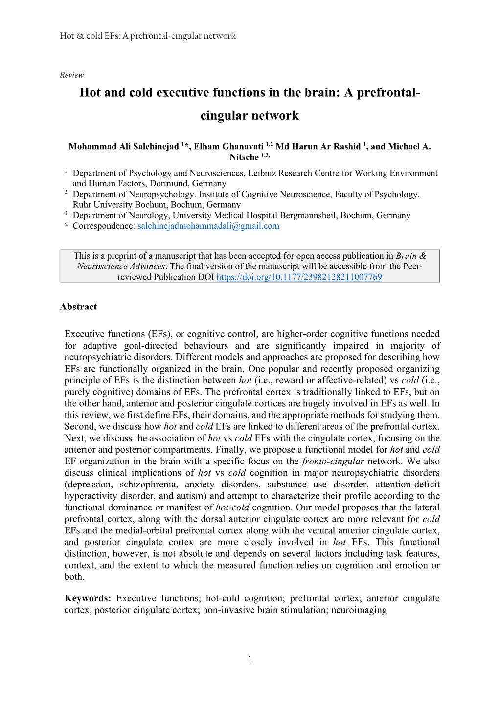 A Prefrontal-Cingular Network