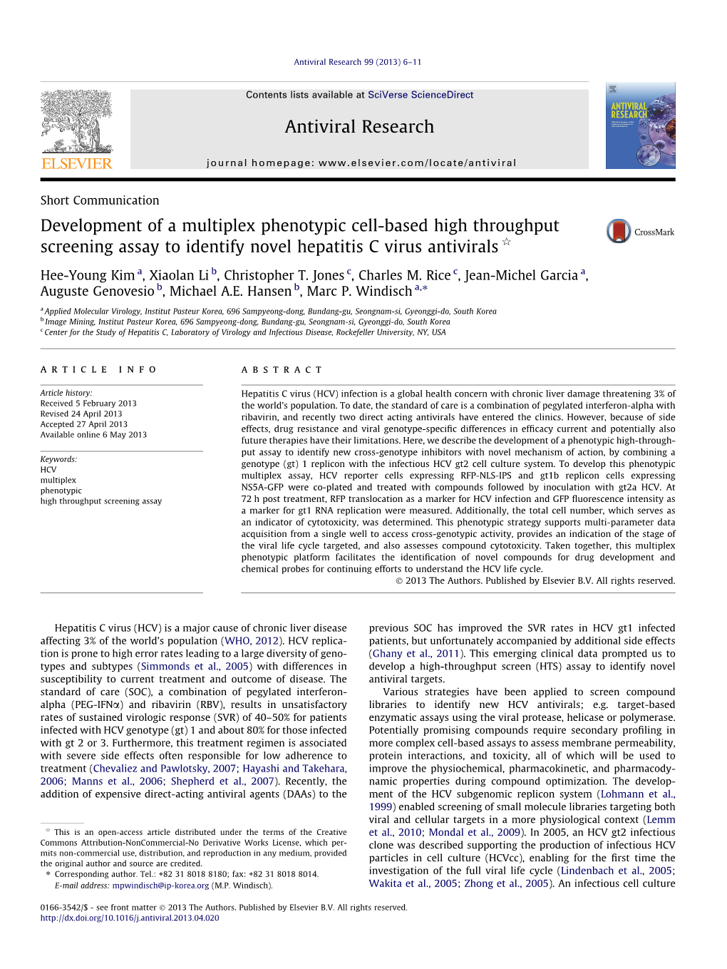 Development of a Multiplex Phenotypic Cell-Based High Throughput Screening Assay to Identify Novel Hepatitis C Virus Antiviralsq