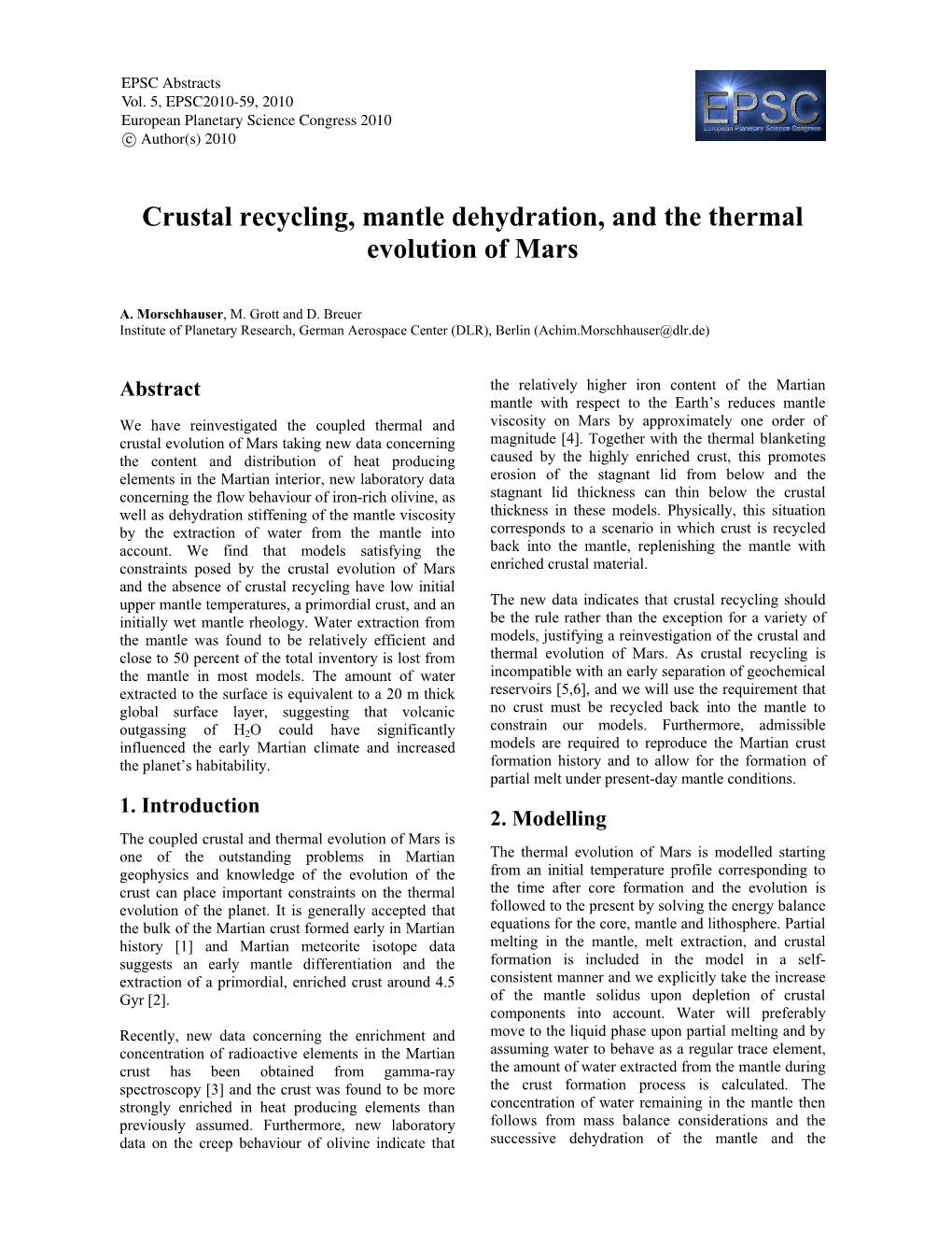 Crustal Recycling, Mantle Dehydration, and the Thermal Evolution of Mars