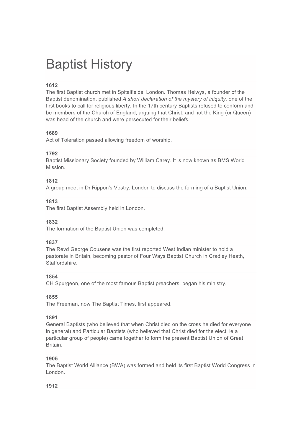 Baptist History