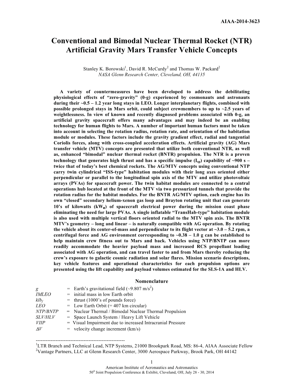 (NTR) Artificial Gravity Mars Transfer Vehicle Concepts