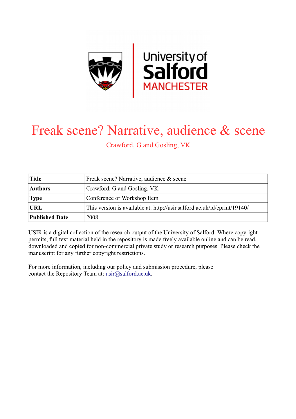 Freak Scene? Narrative, Audience & Scene Crawford, G and Gosling, VK