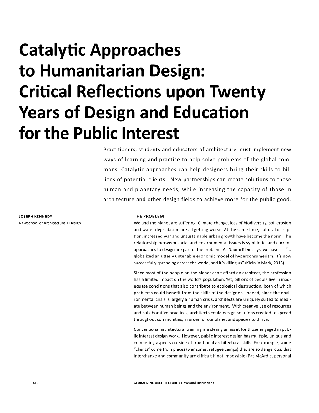 Catalytic Approaches to Humanitarian Design: Critical Reflections Upon Twenty Years of Design and Education for the Public In