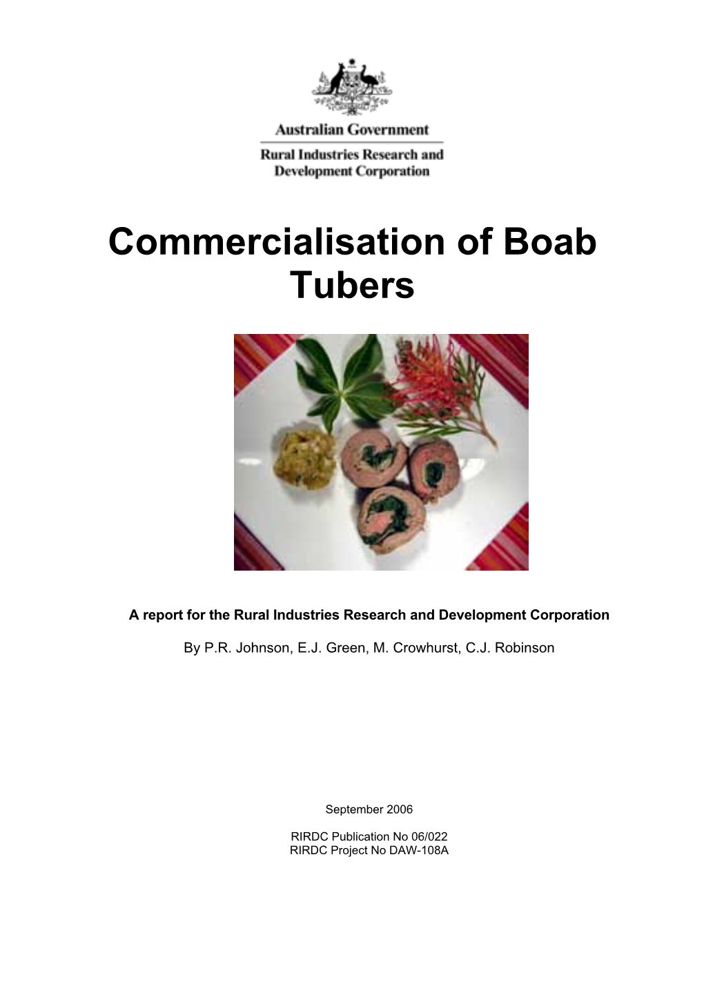 Commercialisation of Boab Tubers