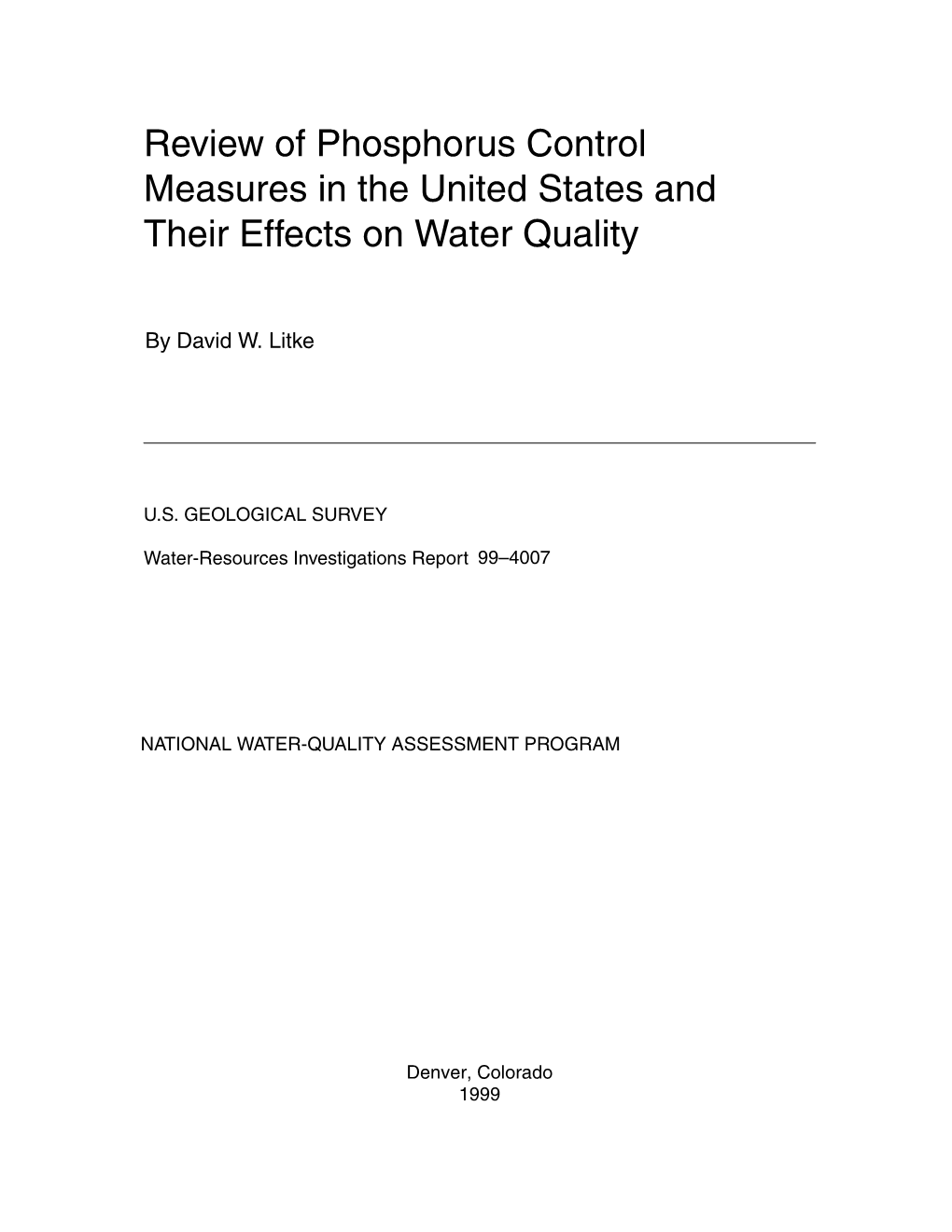 Review of Phosphorus Control Measures in the United States and Their Effects on Water Quality