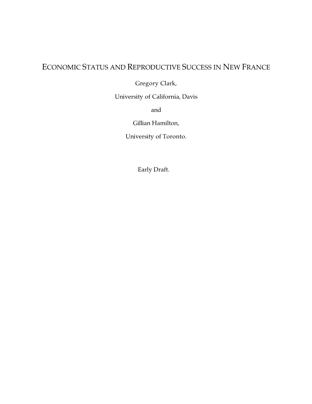 Economic Status and Reproductive Success in New France