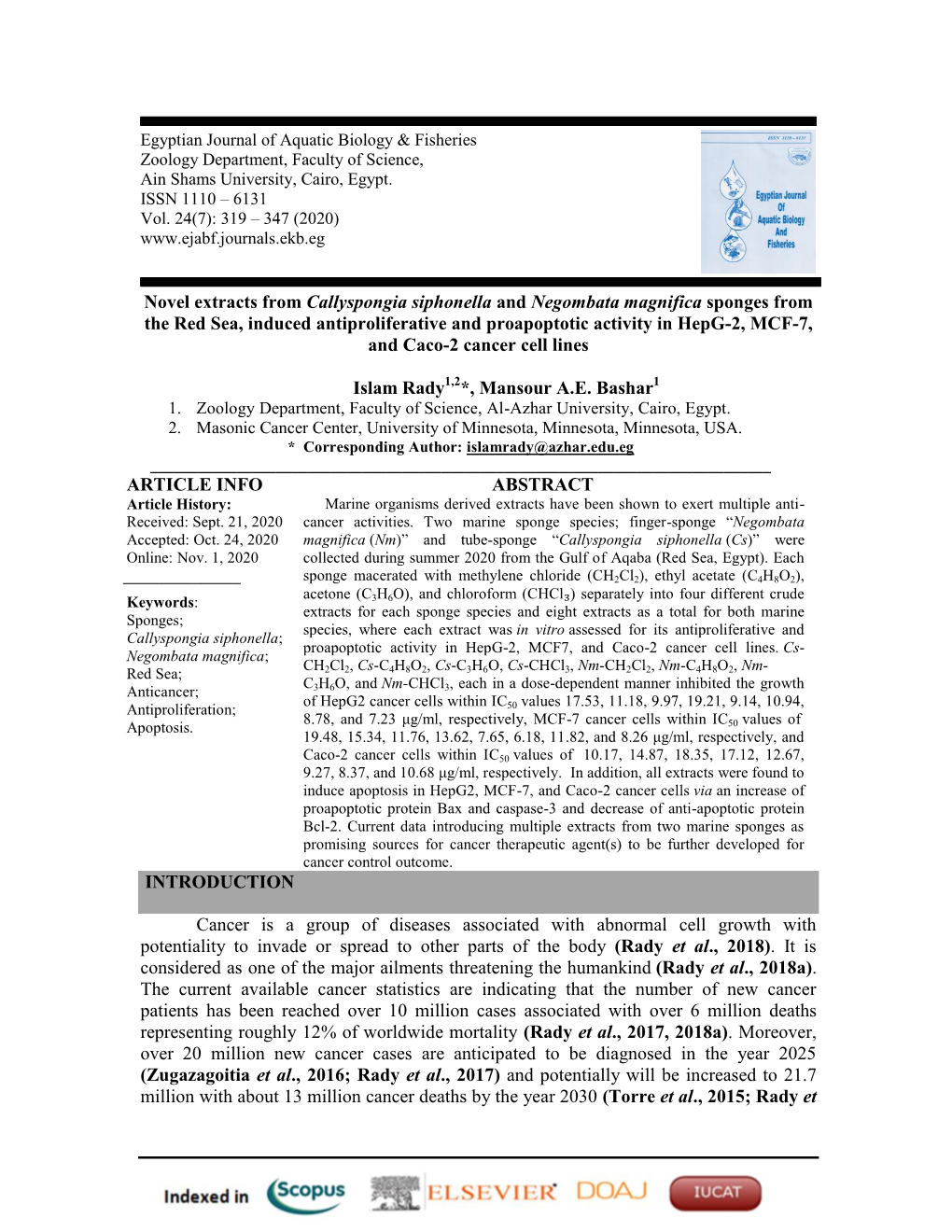 Novel Extracts from Callyspongia Siphonella and Negombata Magnifica Sponges from the Red Sea, Induced Antiproliferative and Proa