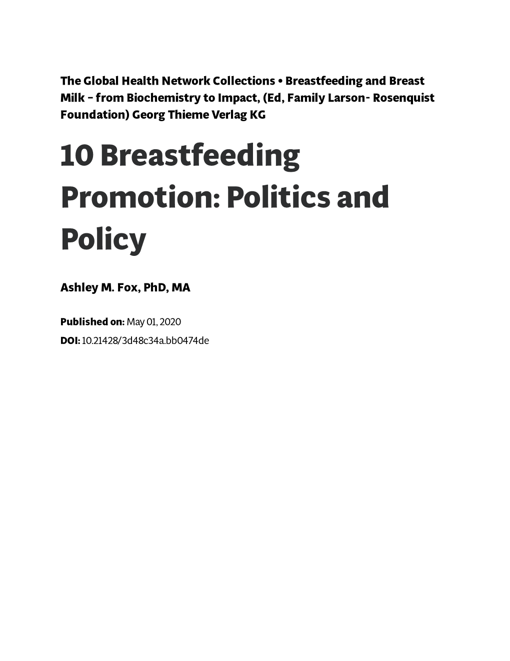 10 Breastfeeding Promotion: Politics and Policy
