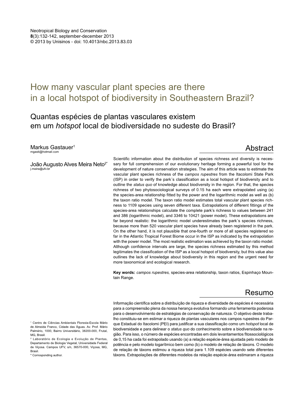 How Many Vascular Plant Species Are There in a Local Hotspot of Biodiversity in Southeastern Brazil?
