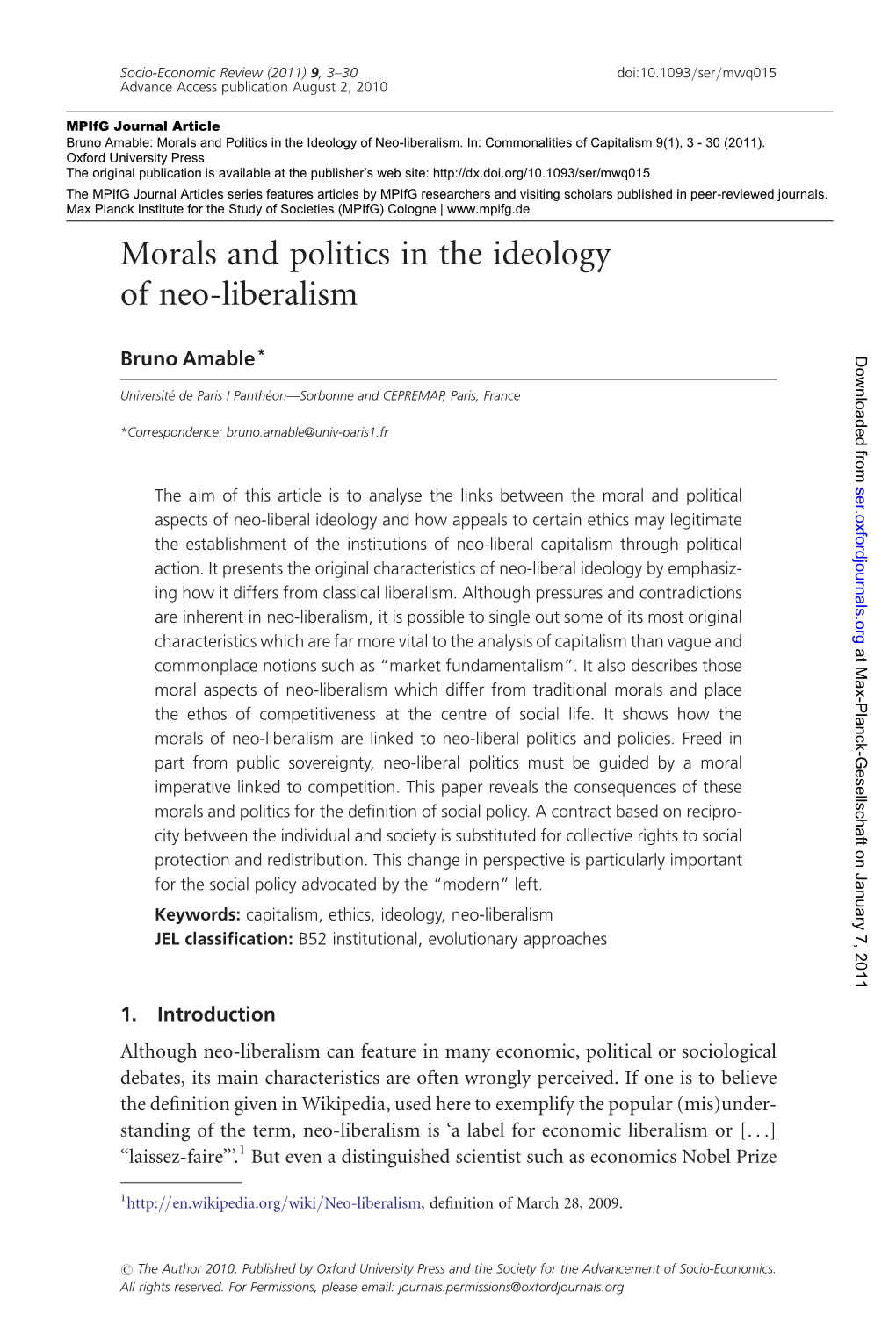 Morals and Politics in the Ideology of Neo-Liberalism