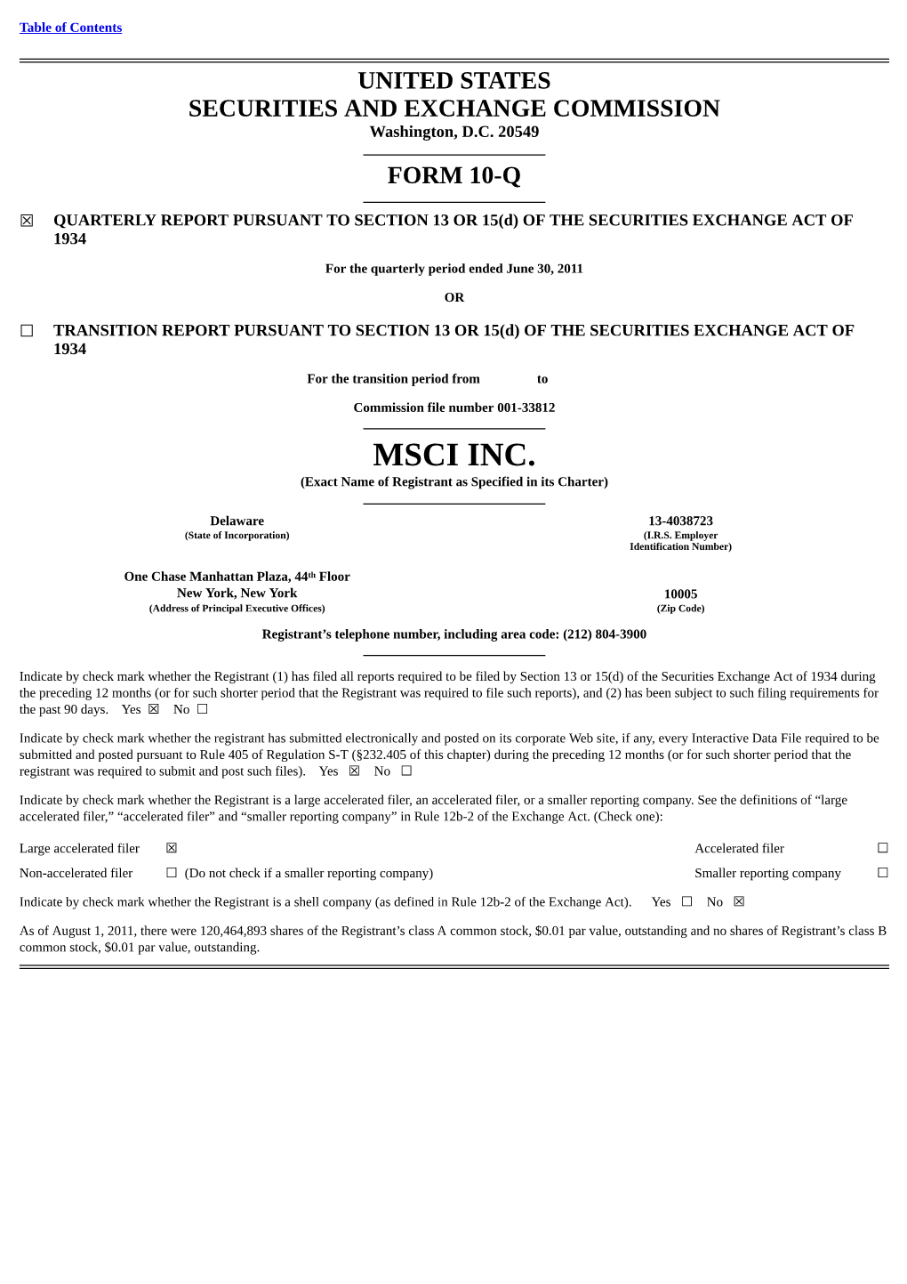 MSCI INC. (Exact Name of Registrant As Specified in Its Charter)