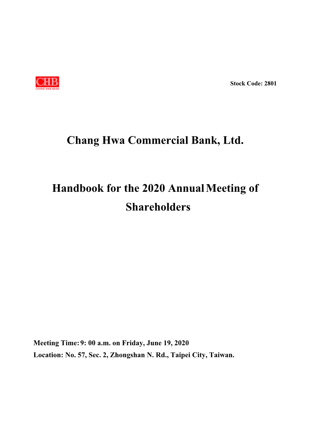 Chang Hwa Commercial Bank, Ltd. Handbook for the 2020