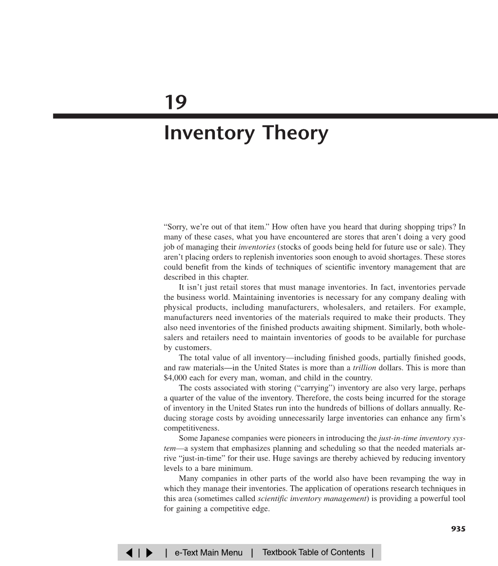 Chapter 19 Inventory Theory