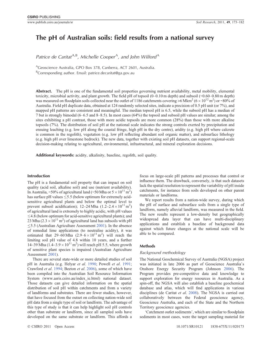 The Ph of Australian Soils: Field Results from a National Survey