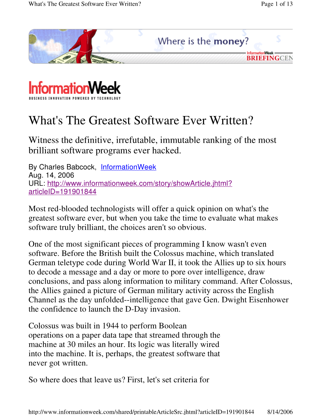 What's the Greatest Software Ever Written? Page 1 of 13