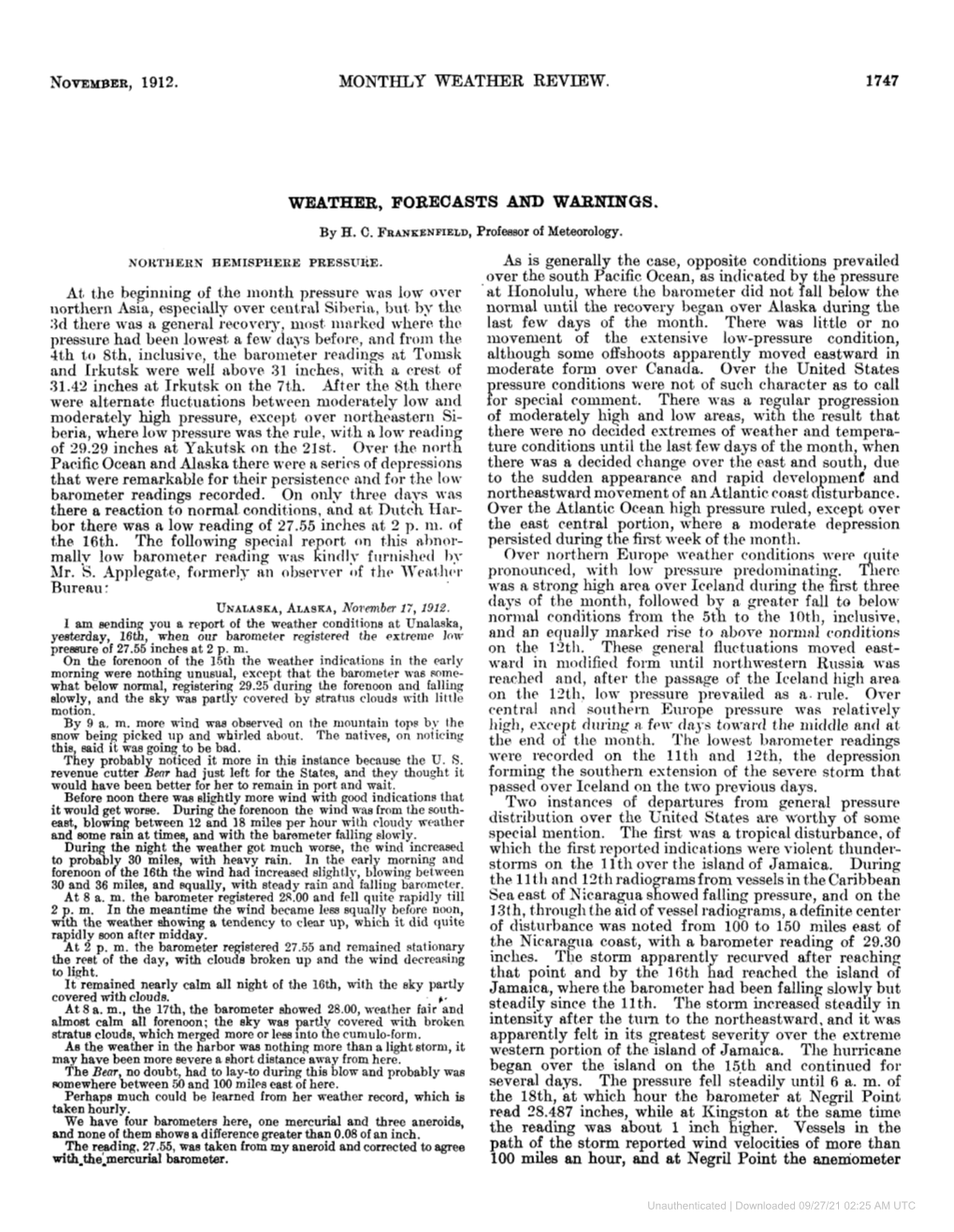 November, 1912. Monthly Weather Review