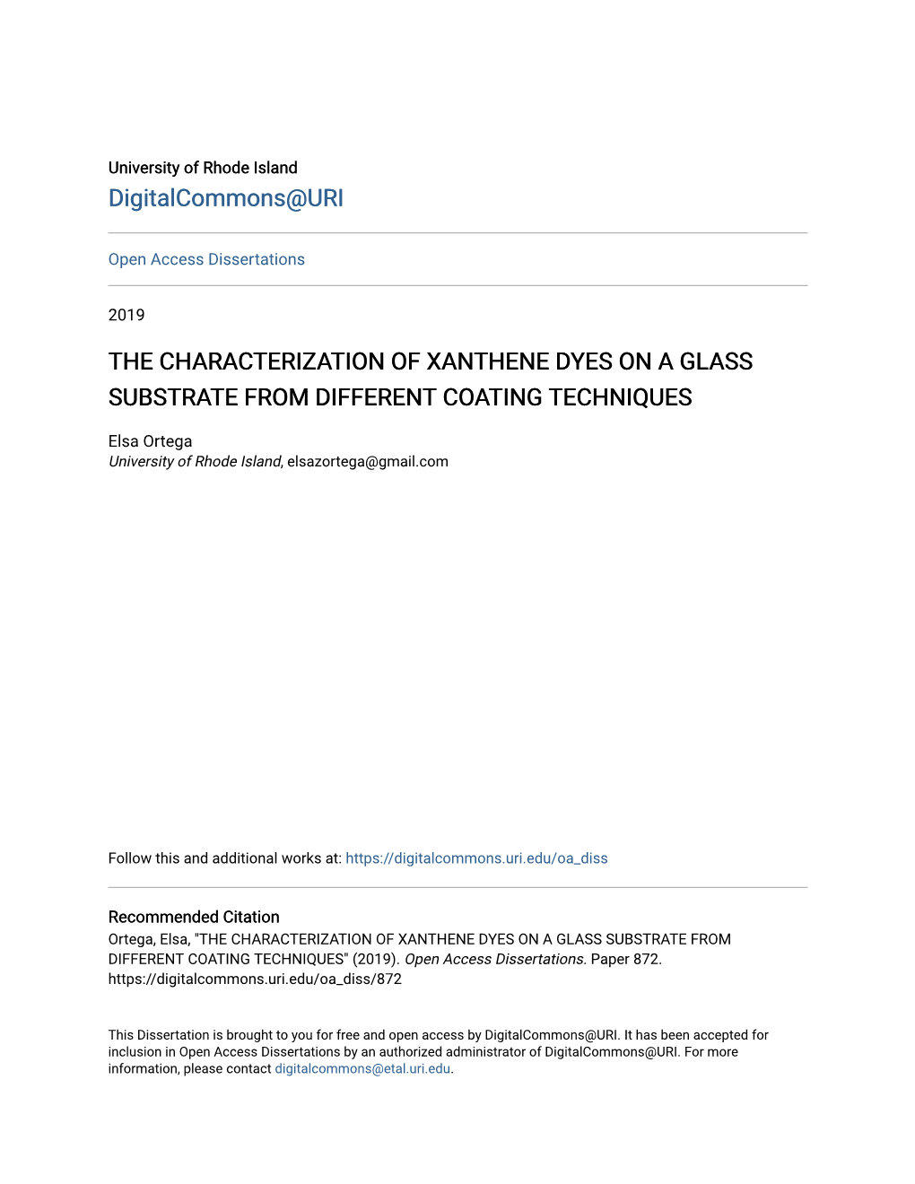 The Characterization of Xanthene Dyes on a Glass Substrate from Different Coating Techniques