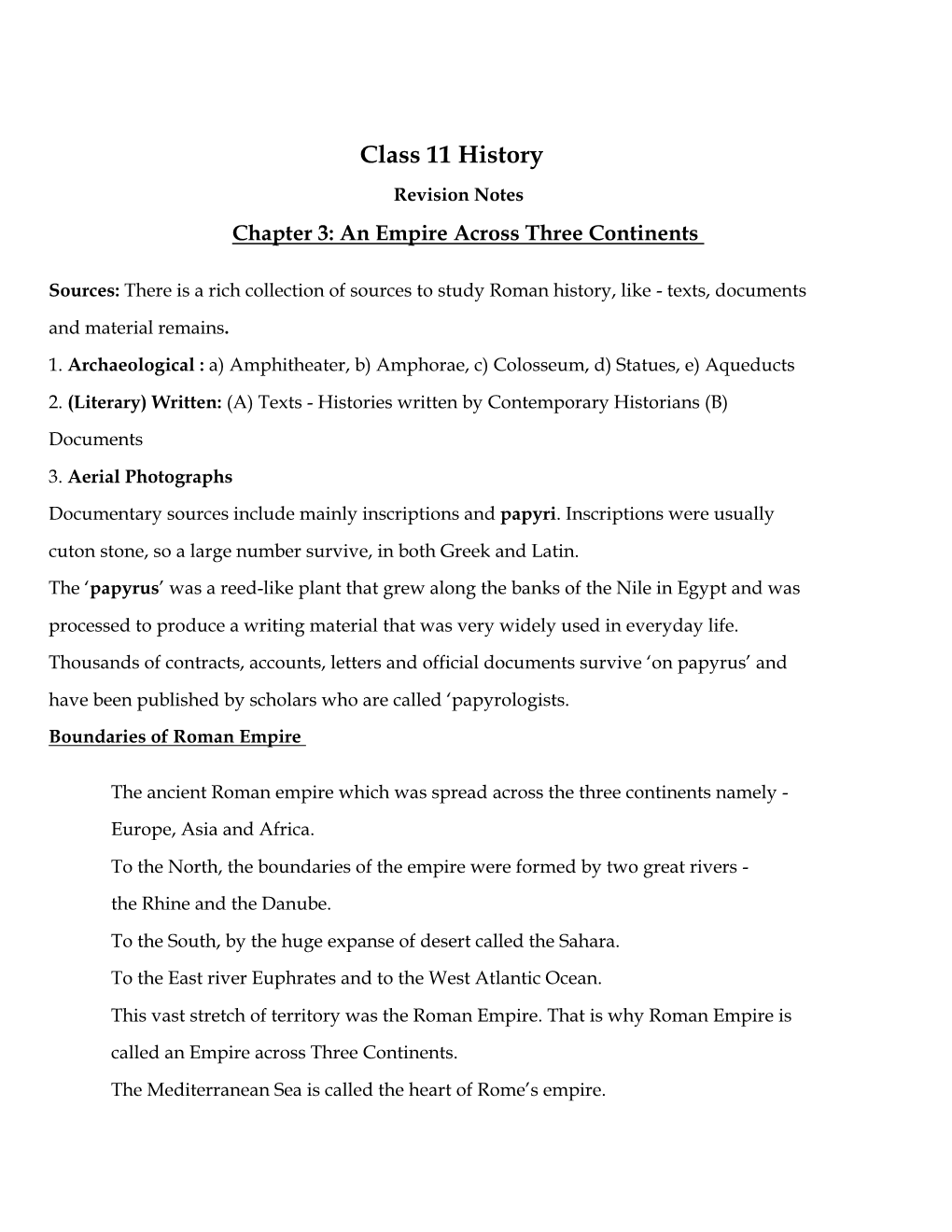 Class 11 History Revision Notes Chapter 3: an Empire Across Three Continents