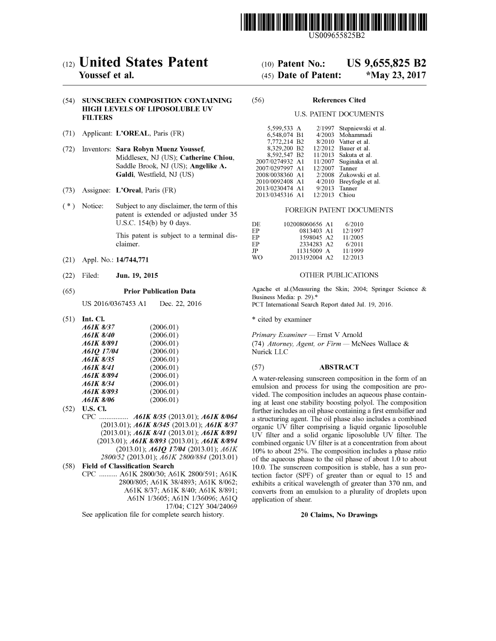 (12) United States Patent (10) Patent No.: US 9,655,825 B2 Youssef Et Al