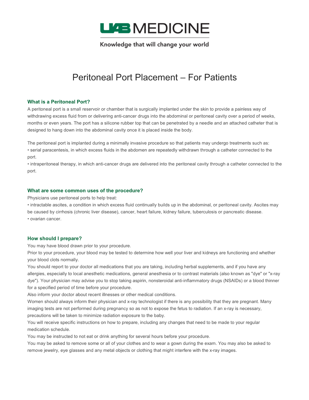 Peritoneal Port Placement – for Patients