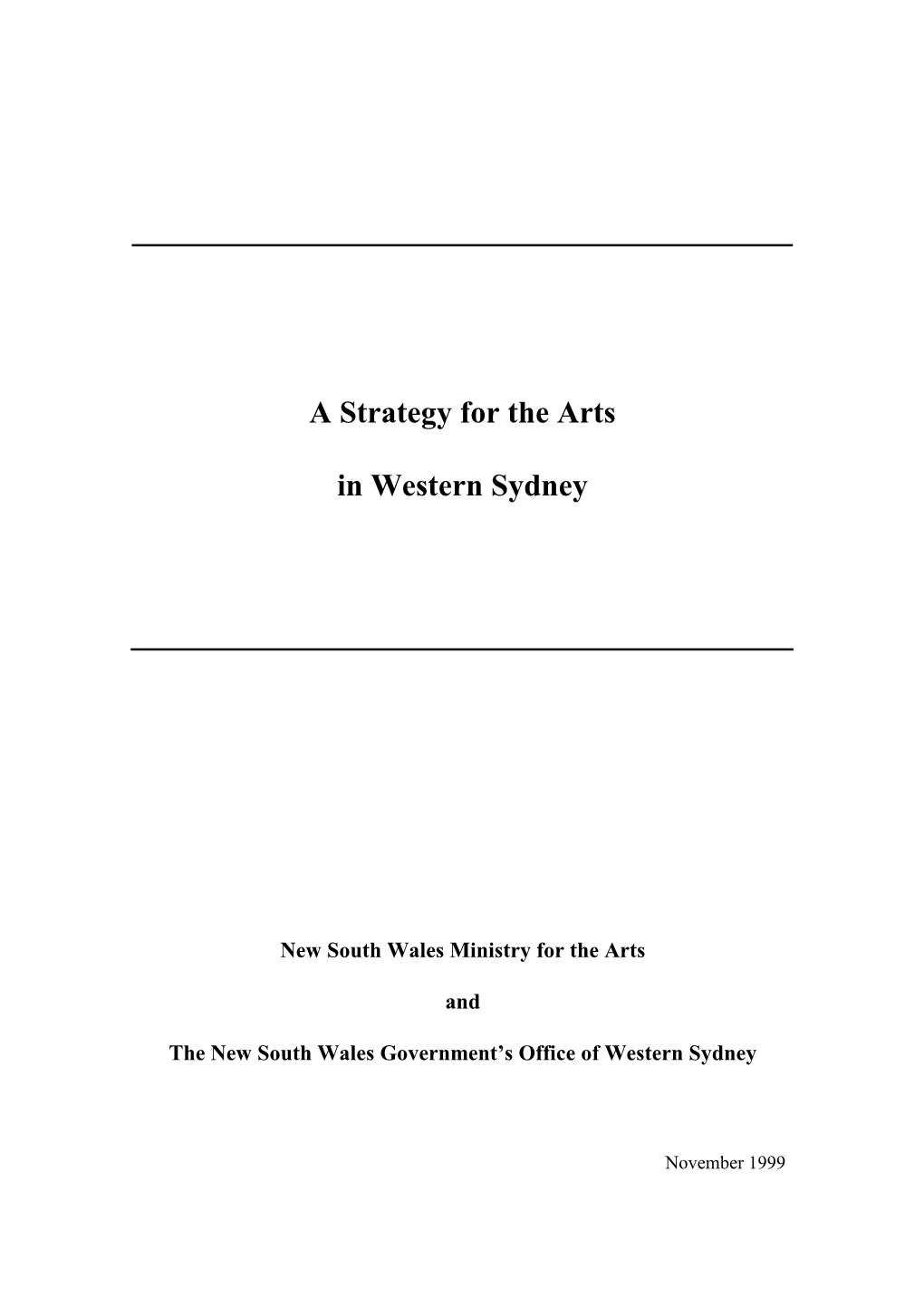 A Strategy for the Arts in Western Sydney