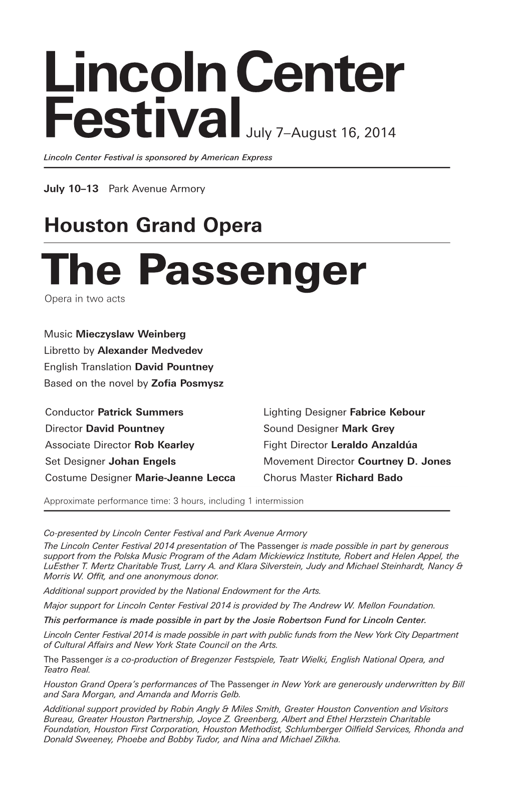 Houston Grand Opera the Passenger Opera in Two Acts