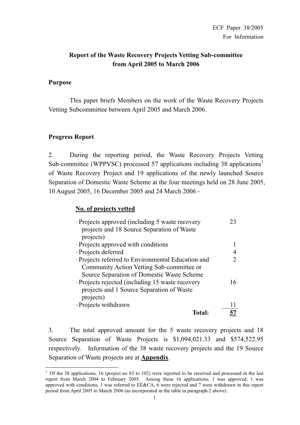 Report by ECC on Vetting Applications for Funding to Conduct