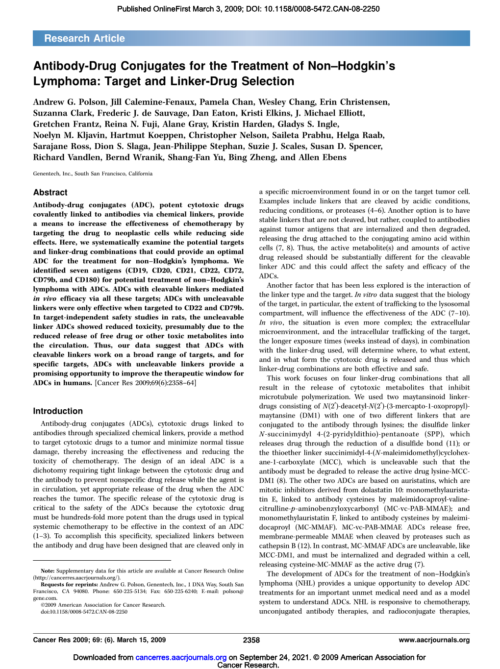 Antibody-Drug Conjugates for the Treatment of Non–Hodgkin's