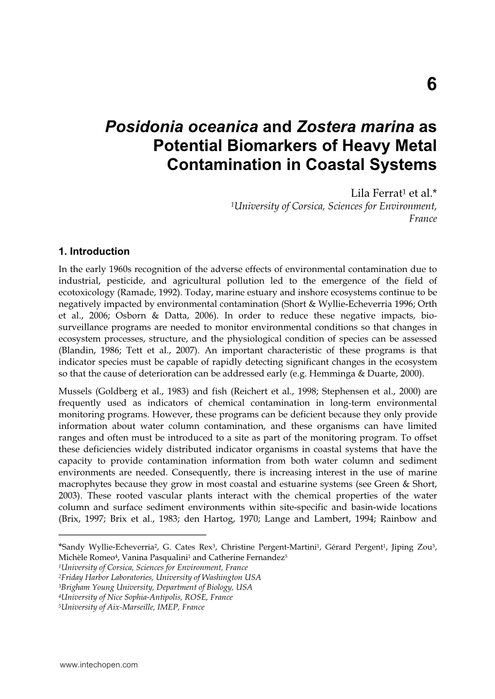 Posidonia Oceanica and Zostera Marina As Potential Biomarkers of Heavy Metal Contamination in Coastal Systems