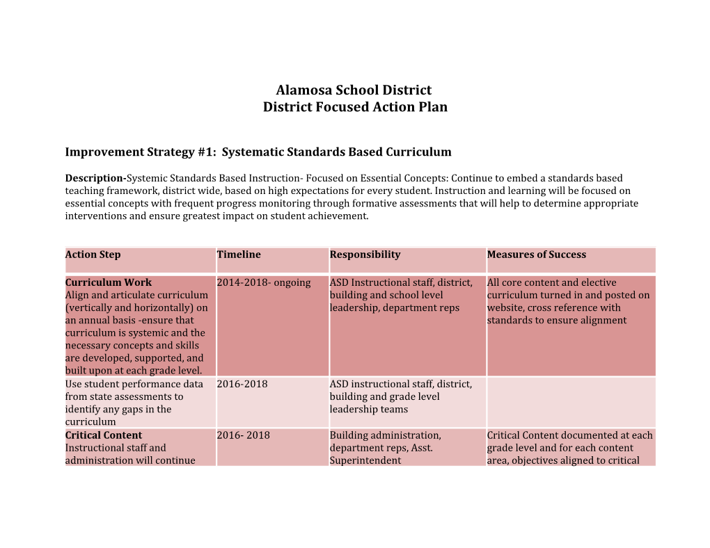 District Focused Action Plan