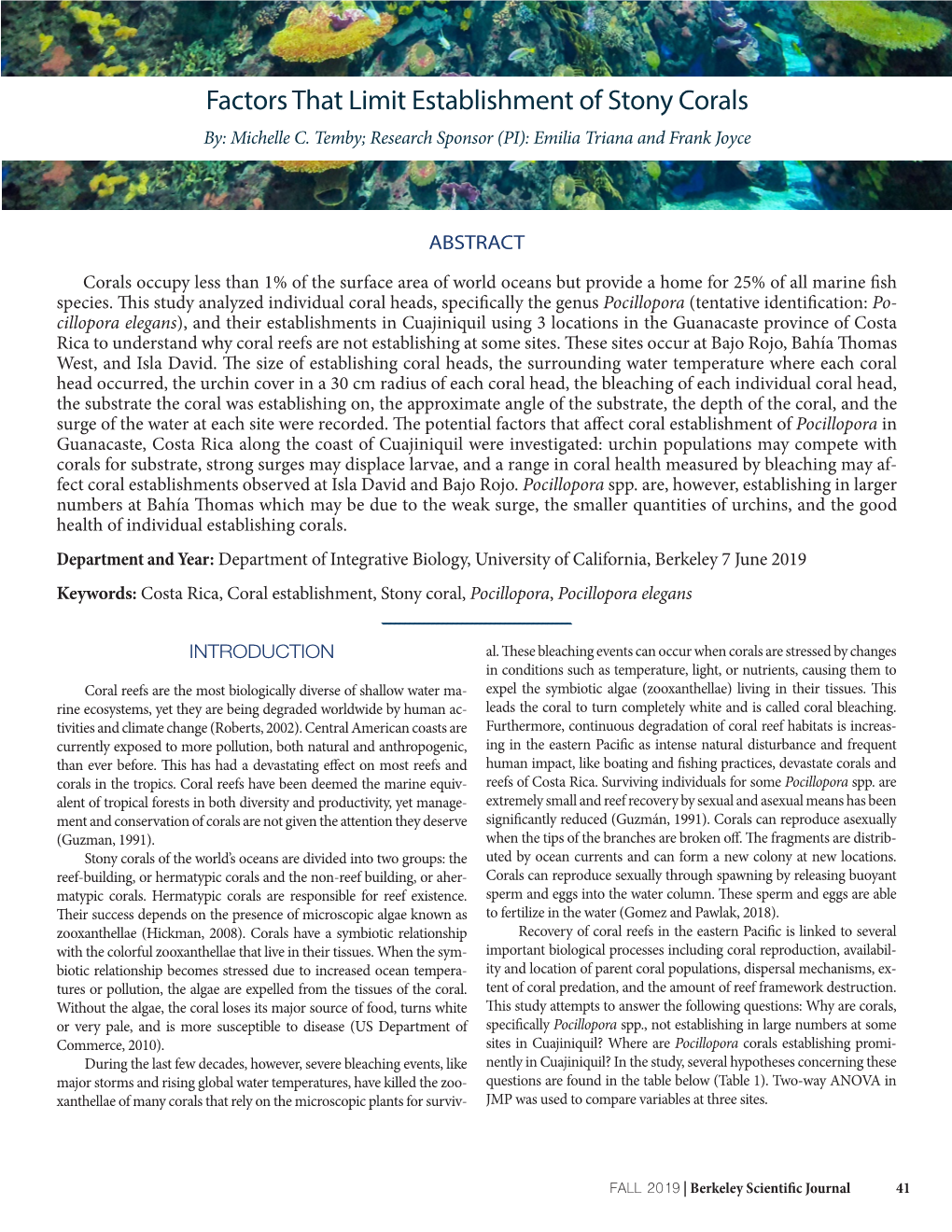Factors That Limit Establishment of Stony Corals By: Michelle C