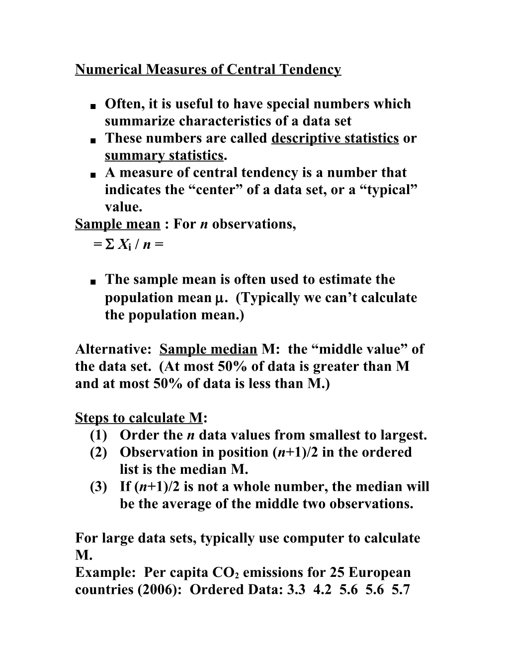 Numerical Measures Of Central Tendency