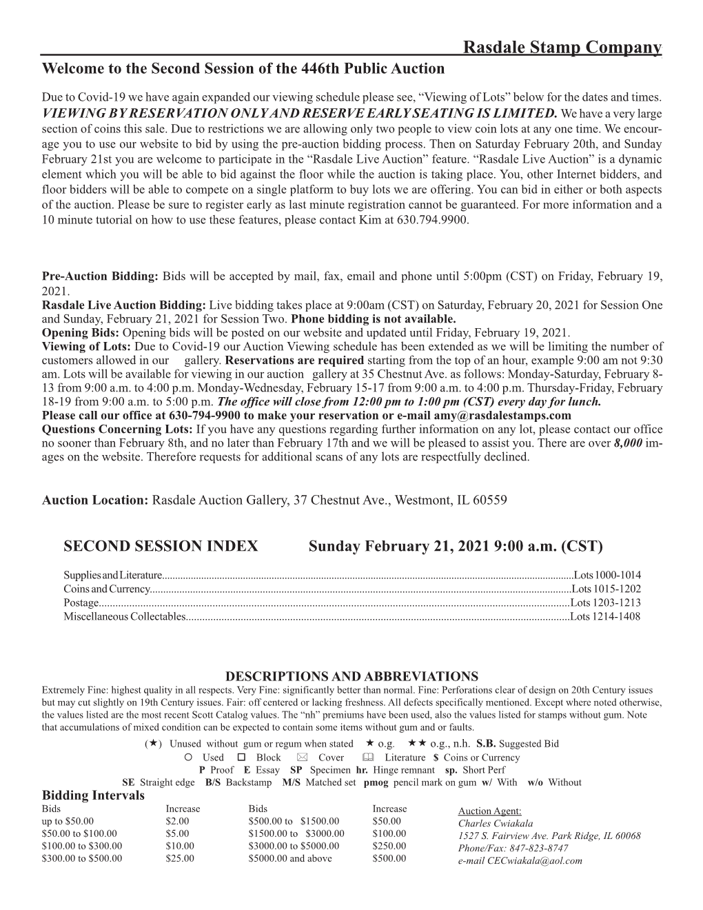 Rasdale Stamp Company Conditions of Sale