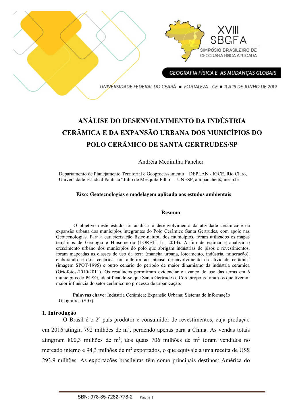 Análise Do Desenvolvimento Da Indústria Cerâmica E Da Expansão Urbana Dos Municípios Do Polo Cerâmico De Santa Gertrudes/Sp