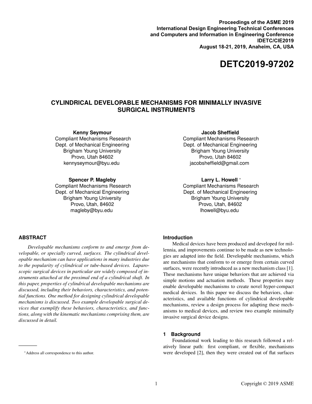 Cylindrical Developable Mechanisms for Minimally Invasive Surgical Instruments